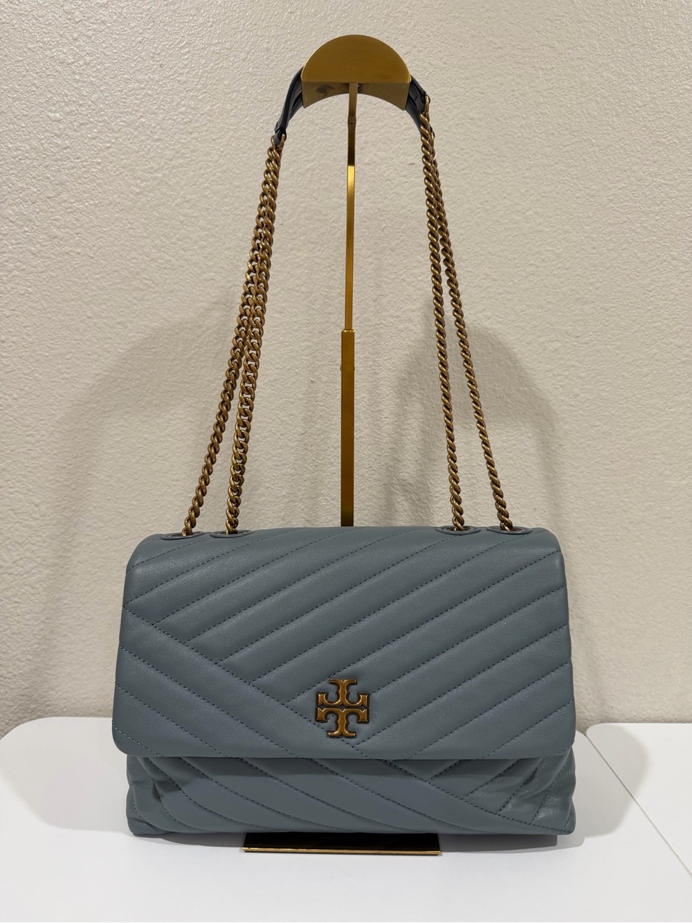 Tory Burch Slate Blue Quilted Chain Shoulder Bag
